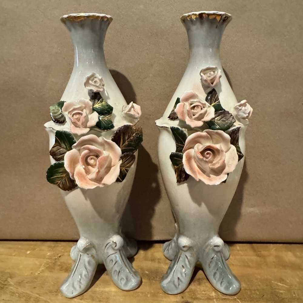 Vintage Von Schierholz German Porcelain 3-D Bud Vases